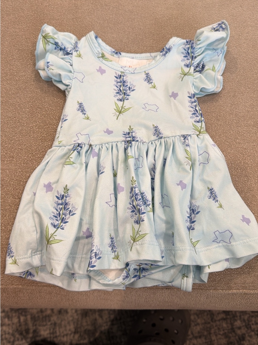 Light Blue Floral Ruffle-Sleeve Dress for Girls